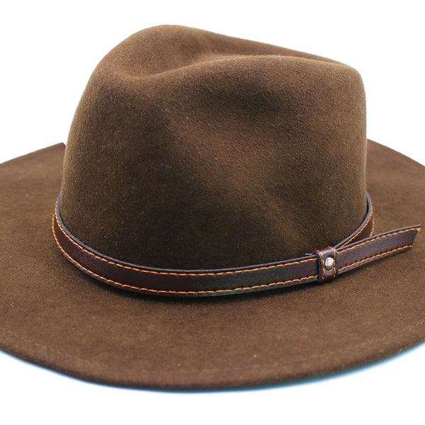 Brown fedora hat - wide brim Original Handmade Classic Elegant Organic unisex