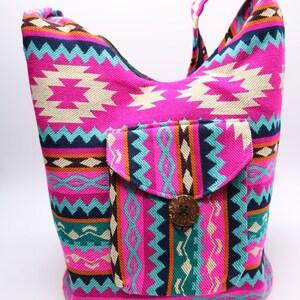 Bottle Bag Crossbody Pink Tribal Pattern Boho Handmade Shoulder Yoga