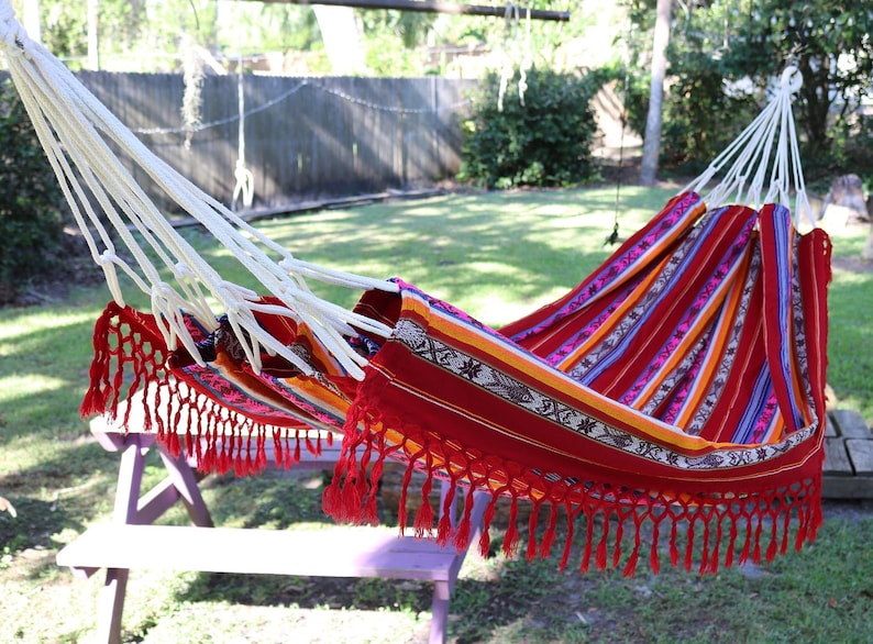 Hammock Burgundy Double Inca Pattern Handmade Indoor Outdoor Bohemian Vintage Garden Gift