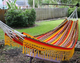 Hamaca Doble Hecha A Mano Patrones Inca Amarillo Vintage Boho Otavalo