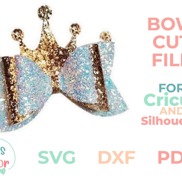 Crown Bow Template SVG, Bow SVG, Bow Template, Hair Bow Template, Princess Bow SVG, Felt Bow Silhouette Cut Files, Cricut Cut Files