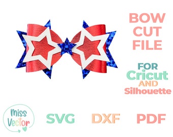 Patriottische boog SVG, Stars and Stripes Bow SVG, 4 juli USA rood wit blauwe boog pdf, Independence Day Bow sjabloon, patriottische svg