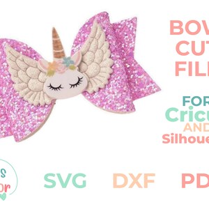 Unicorn Glitter Bow Template SVG, Bow SVG, Bow Template, Hair Bow Template, Unicorn Bow SVG, Felt Bow Silhouette Cut Files, Cricut Cut Files