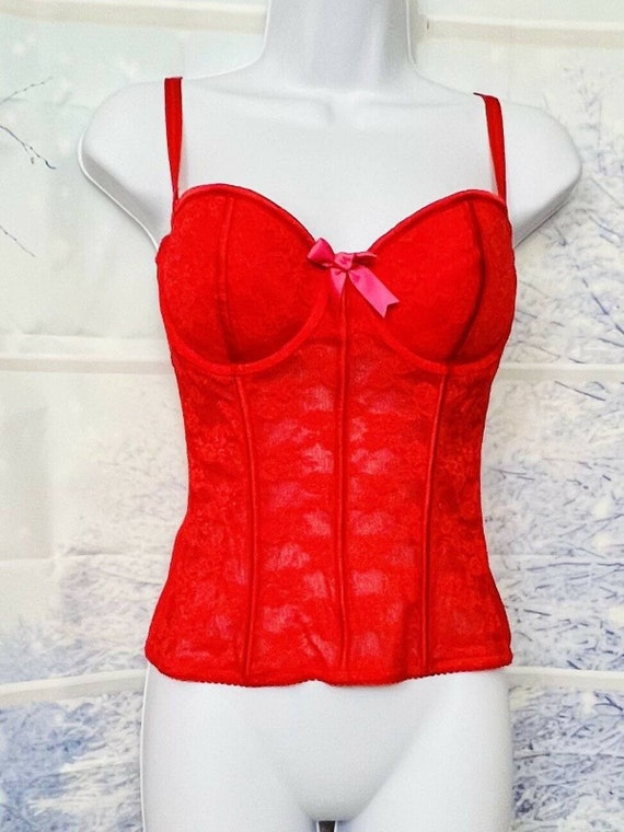 Victoria's Secret Sexy Little Things Red Corset W/ Pink Bow 36C Bustier  Lingerie - Etsy