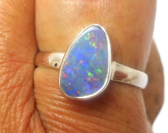 Feuriger australischer Opal Sterling Silber 925 Edelstein Ring