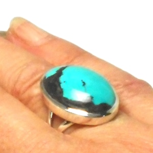Blauer tibetischer TÜRKIS Oval Sterling Silber Edelstein Ring 925 - UK Hallmark