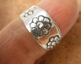 Bague d'orteil ajustable en argent sterling 925 avec fleurs