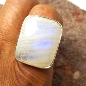 Adjustable Large Rectangular Moonstone Sterling Silver 925 Gemstone Ring - Gift Boxed