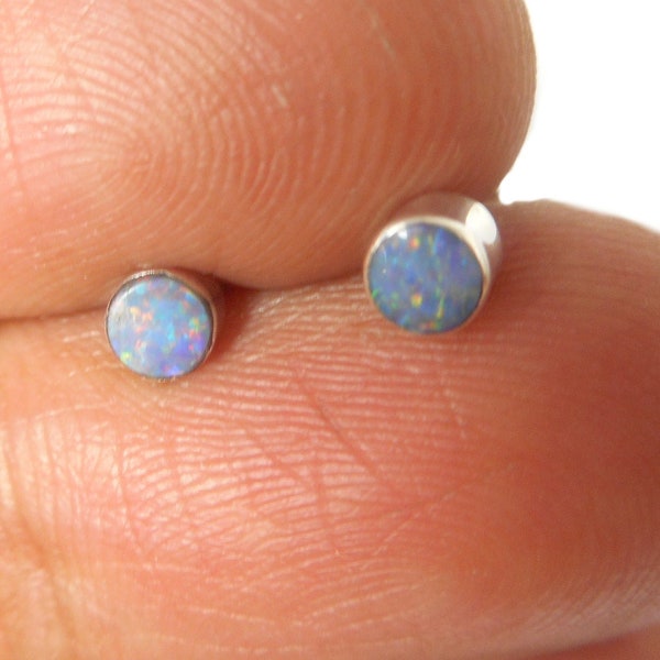 Round Australian Opal Sterling Silver 925 Gemstone Stud Earrings - 4 mm