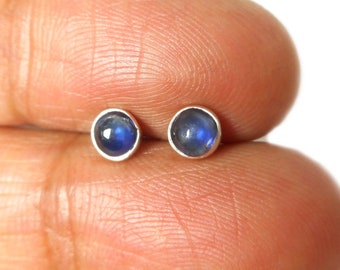 Round Blue KYANITE Sterling Silver 925 Gemstone Stud Earrings - 4 mm