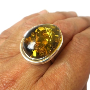 Large Chunky Green AMBER Sterling Silver Gemstone 925 Ring