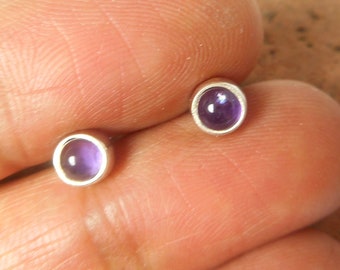 Purple AMETHYST Round Sterling Silver Stud Earrings 925 - 5 mm