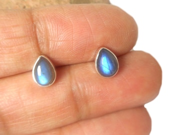 Fiery Labradorite Gemstone Stud Earrings 925: Bohemian Sterling Sivler Jewellery