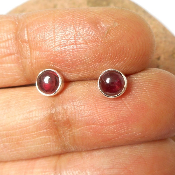 Round Red GARNET Sterling Silver 925 Gemstone Stud Earrings - 5 mm