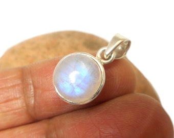 Small Round MOONSTONE Sterling Silver 925 Gemstone Pendant