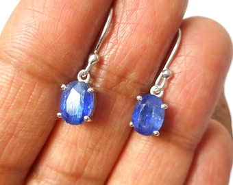 Oval Blue KYANITE Sterling Silver 925 Gemstone Drop Dangle Earrings