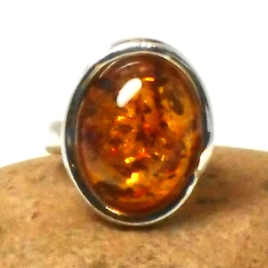 Large Cognac AMBER Sterling Silver Gemstone 925  Ring