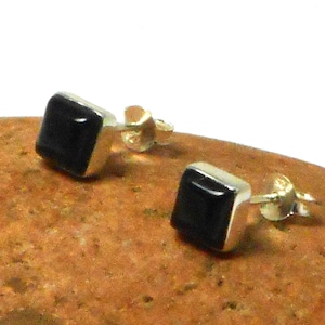 Square  BLACK ONYX Sterling Silver Stud Earrings 925 - 6 mm