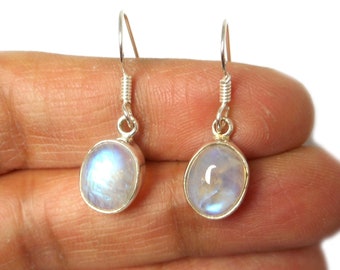 Vurige Oval MOONSTONE Sterling Zilveren Edelsteen Drop Bungel Oorbellen 925