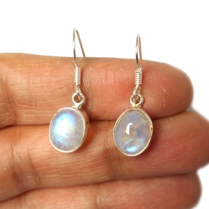 Fiery Oval  MOONSTONE Sterling Silver Gemstone Drop Dangle  Earrings 925