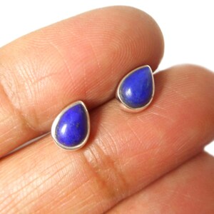Small Blue LAPIS LAZULI Sterling Silver Gemstone Stud Earrings 925