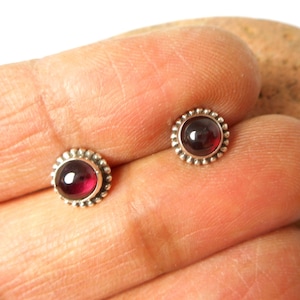 Round Red GARNET Sterling Silver 925 Gemstone Stud Earrings - 5 mm