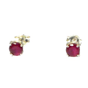 Round Pink Red RUBY Sterling Silver 925 Gemstone Stud Earrings - 5 mm