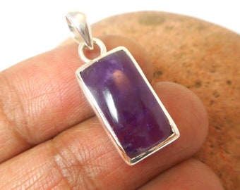 Purple Rectangular AMETHYST Sterling Silver 925 Gemstone Pendant