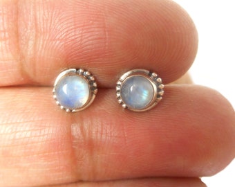 Round MOONSTONE Sterling Silver Gemstone Stud Earrings 925 - 5 mm