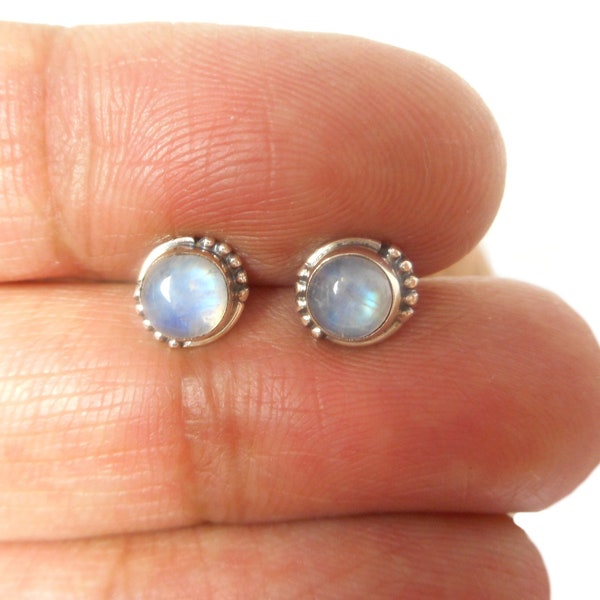 Round MOONSTONE Sterling Silver Gemstone Stud Earrings 925 - 5 mm