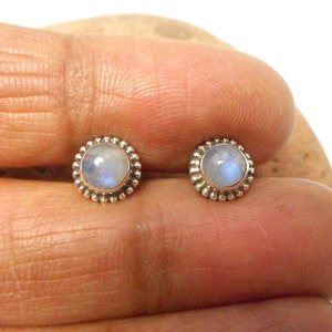 Fiery Round Moonstone Sterling Silver Gemstone Stud Earrings 925 - 5 mm