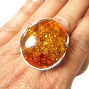 Large Chunky Cognac AMBER Sterling Silver Gemstone 925  Ring