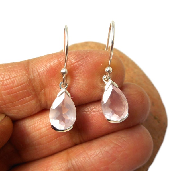 Rose Quartz Sterling Silver Gemstone Drop Dangle Earrings 925