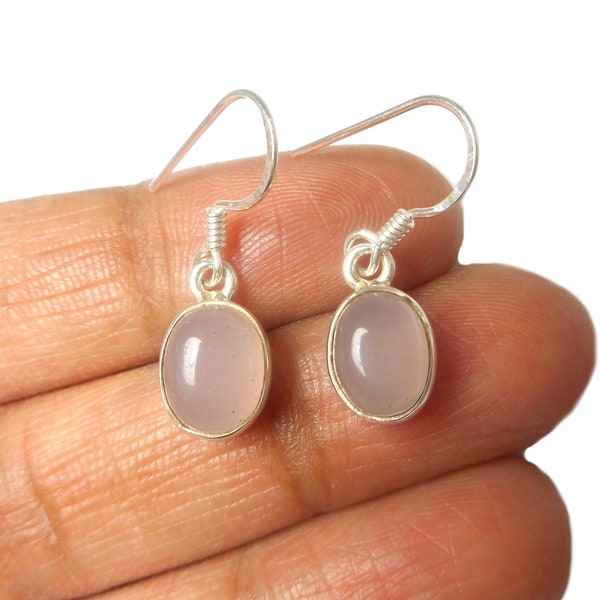 Pink Oval ROSE QUARTZ Sterling Silver 925 Gemstone Drop Dangle Earrings