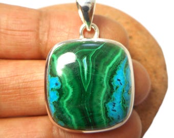 Azurite Malachite Pendant: Sterling Silver Statement Necklace, Handmade