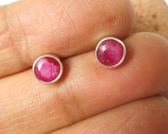 Round Pink RUBY Sterling Silver 925 Gemstone Stud Earrings - 5 mm