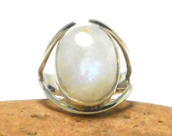 Fiery Oval Moonstone Sterling Silver 925 Gemstone Large Statement Ring