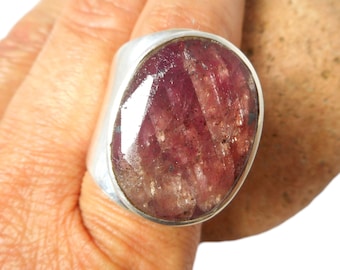 Einstellbar Handgefertigter Rosa Rubin Ring: Sterling Silber Boho Schmuck