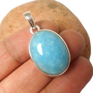 Blue Oval Shaped Smithsonite Sterling Silver 925 Gemstone Pendant