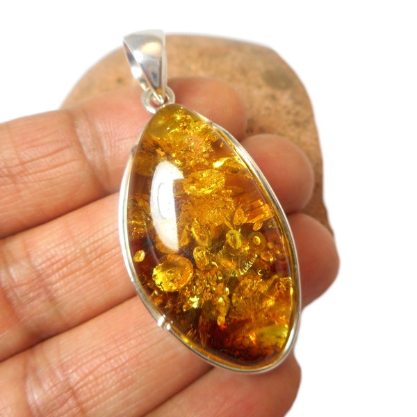 Large Chunky Baltic AMBER Sterling Silver Gemstone 925 Pendant