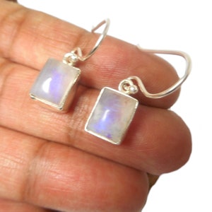 Rectangular MOONSTONE Sterling Silver Gemstone Drop Dangle Earrings 925