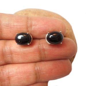 Oval Black ONYX Sterling Silver Stud Earrings 925 - 8 x 10 mm