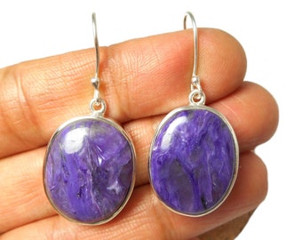 Large Purple Oval Shaped Charoite Sterling Silver Gemstone Drop