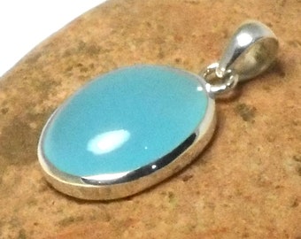 Blue Chalcedony Oval Sterling Silver 925 Pendant