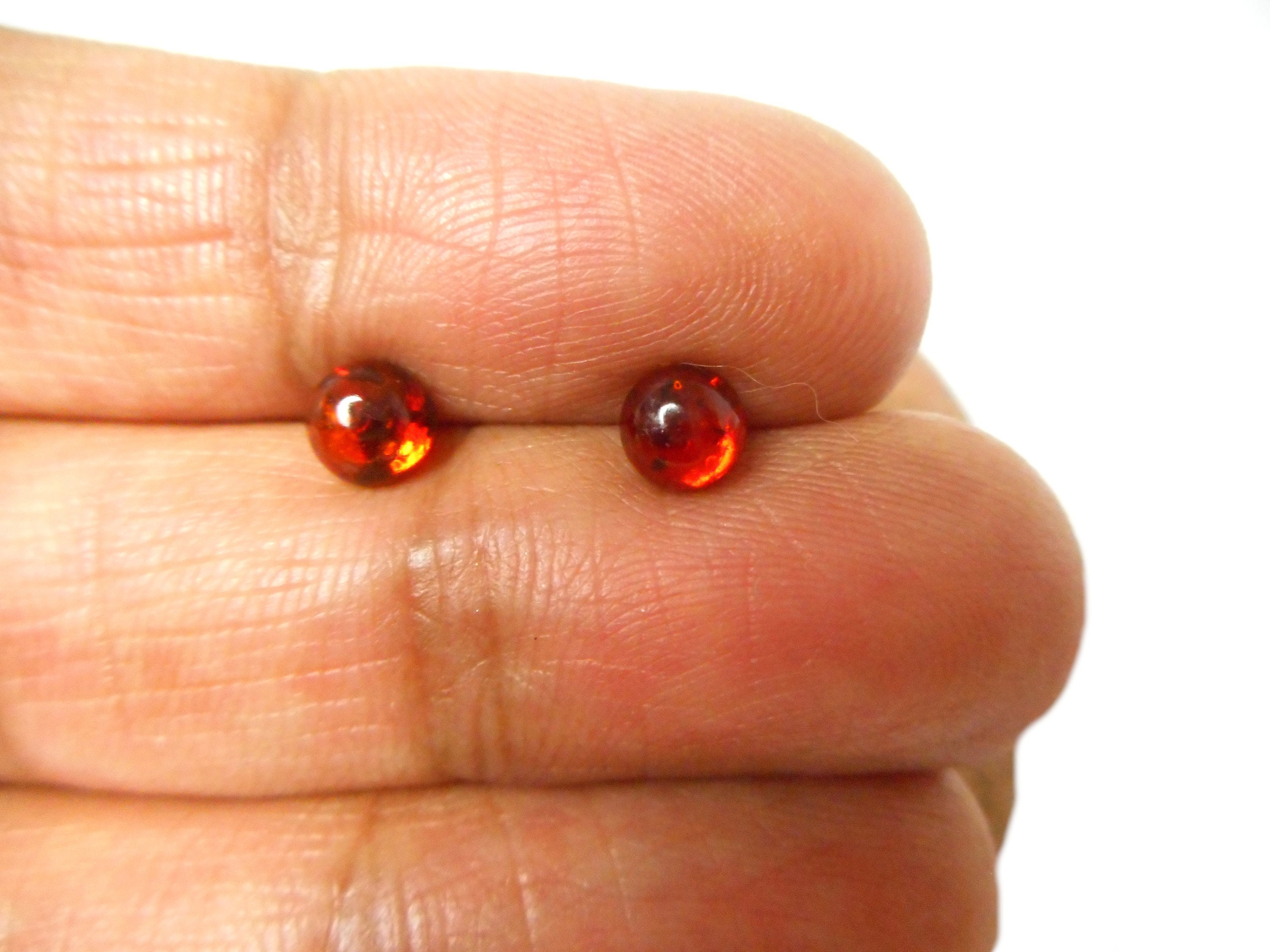 Grandi orecchini a bottone in argento sterling con pietra preziosa AMBRA rotonda 925 - Italia