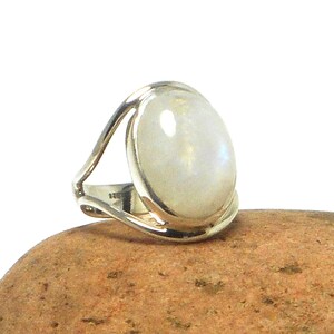 Fiery Oval Moonstone Sterling Silver 925 Gemstone Large Statement Ring image 3