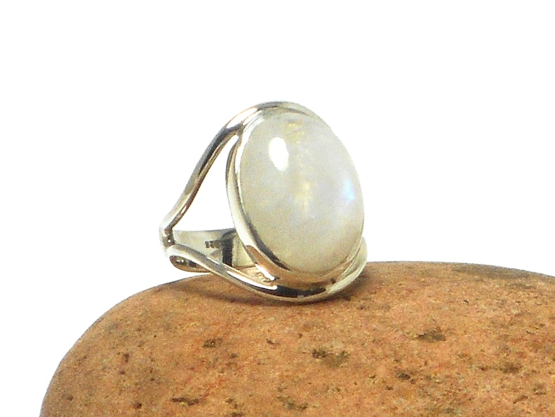 Fiery Oval Moonstone Sterling Silver 925 Gemstone Large Statement Ring image 3