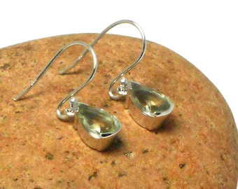 Green AMETHYST (Prasiolite) Sterling Silver Teardrop Shaped Drop Dangle Earrings 925