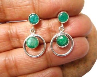 925 Sterling Silver Emerald Stud Earrings for Women 9MM