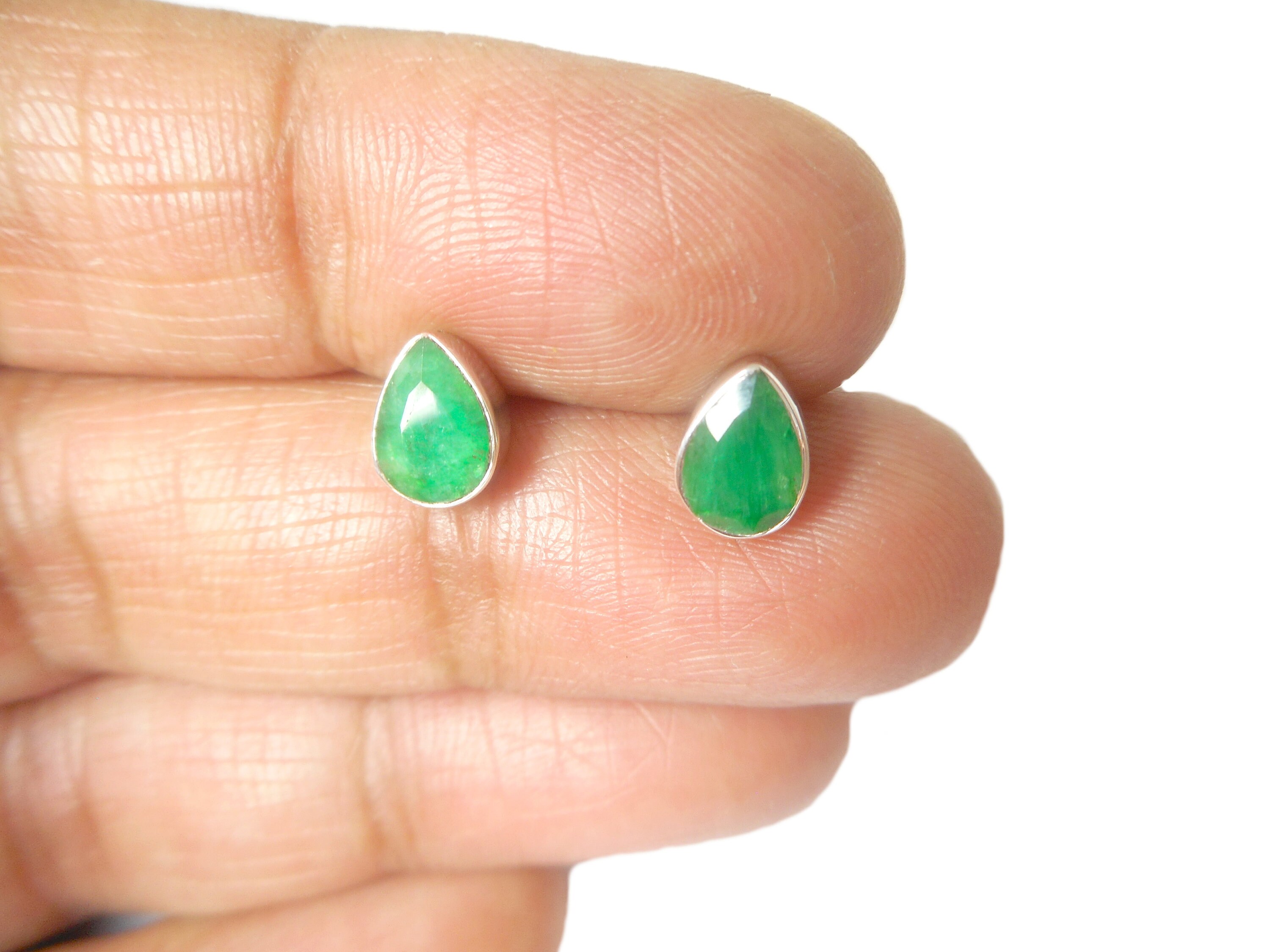 thumbnail image 2 of Tamasha Silver 925 Sterling Silver Natural Emerald Stud Earrings – 5mm Round, Green Gemstone 2 of 4